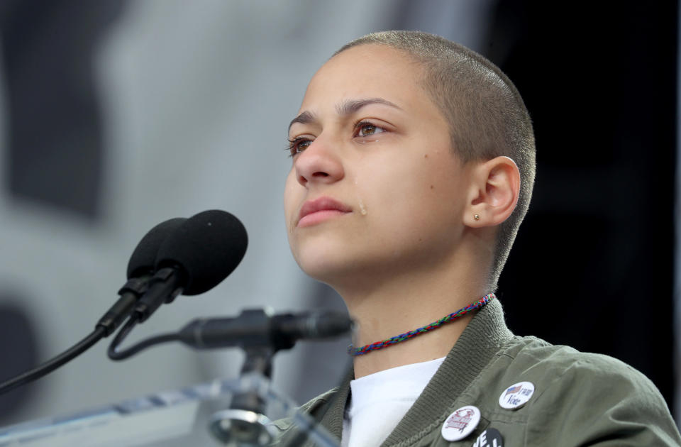 Emma Gonzalez&nbsp;calls for stricter gun control during the March for Our Lives in Washington, D.C, March 24. She showed how powerful one queer person can be. (Photo: Sun Sentinel / Getty Images)