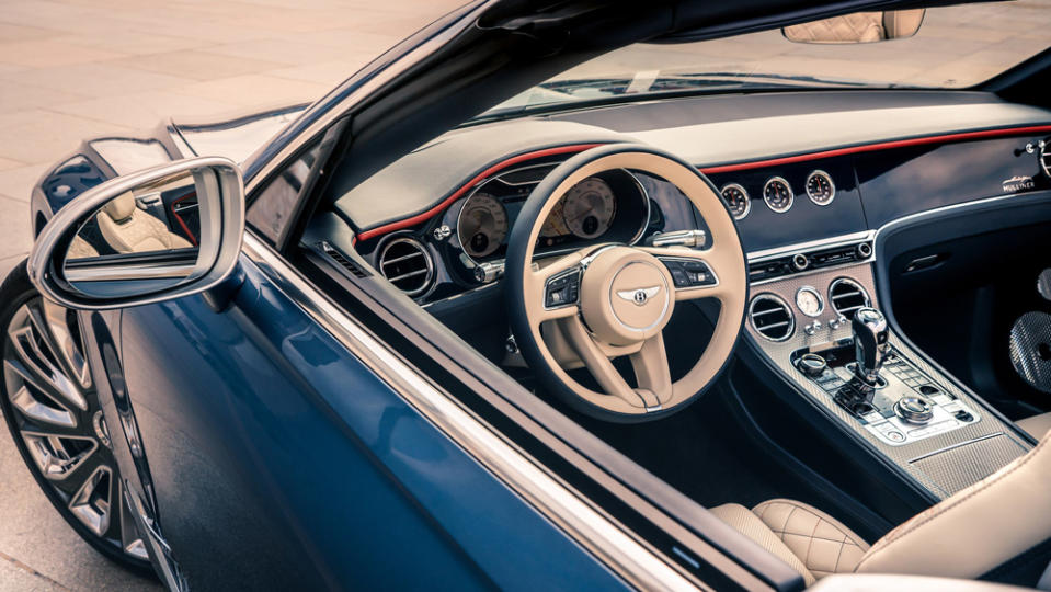 For the interior, eight three-color combinations are on offer in Mulliner spec, each of which includes a distinctive accent line that is woven throughout. - Credit: Photo: Courtesy of Bentley Motors Limited.