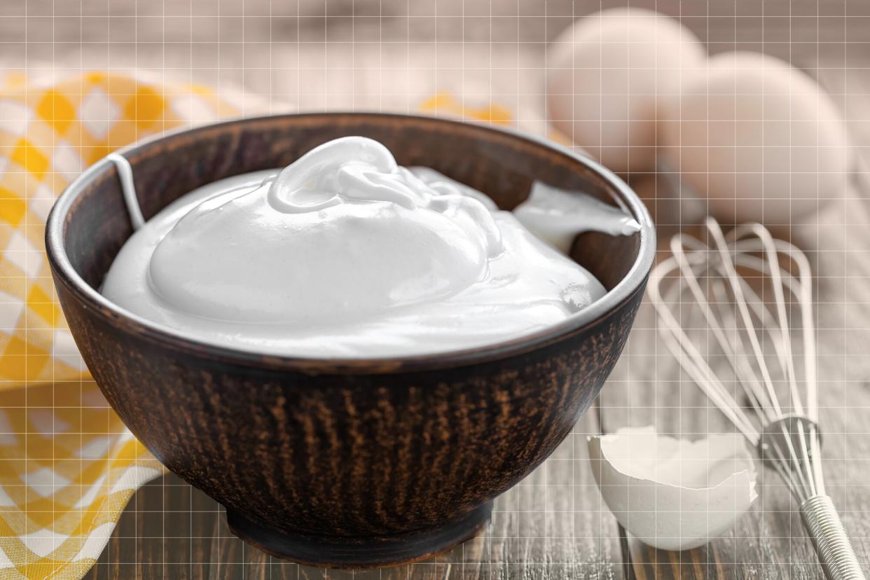 whipped egg whites in a bowl