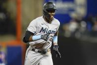 Miami Marlins' Jesus Sanchez runs the bases after hitting a home run during the second inning in the second baseball game of a doubleheader against the New York Mets Tuesday, Sept. 28, 2021, in New York. (AP Photo/Frank Franklin II)