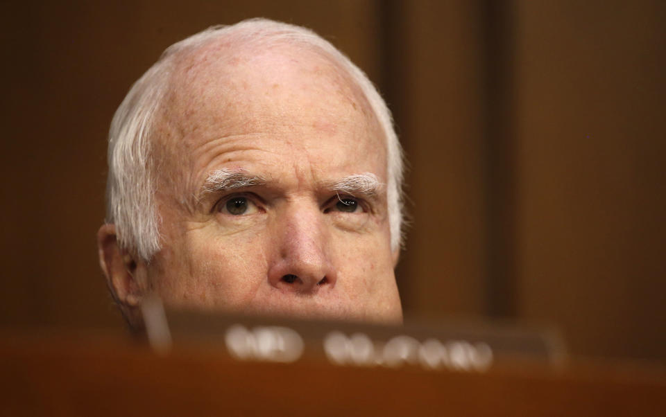 <p>Sen. John McCain (R-AZ), who is not on the committee, watches as former FBI Director James Comey testifies before a Senate Intelligence Committee hearing on Russia’s alleged interference in the 2016 U.S. presidential election on Capitol Hill in Washington, U.S., June 8, 2017. (Photo: Jonathan Ernst/Reuters) </p>