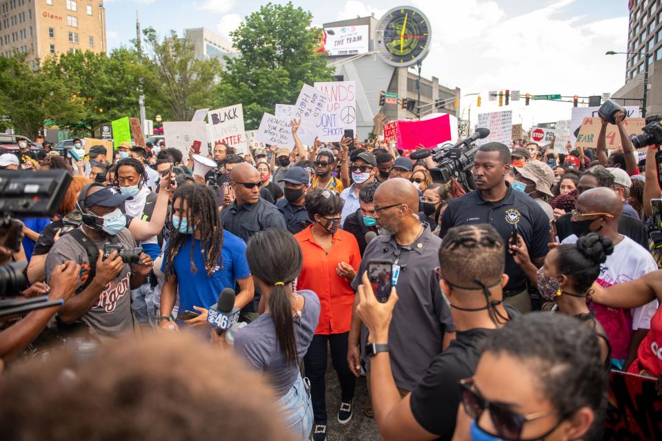 Bottoms joining a Black Lives Matter protest in Atlanta in June 2020