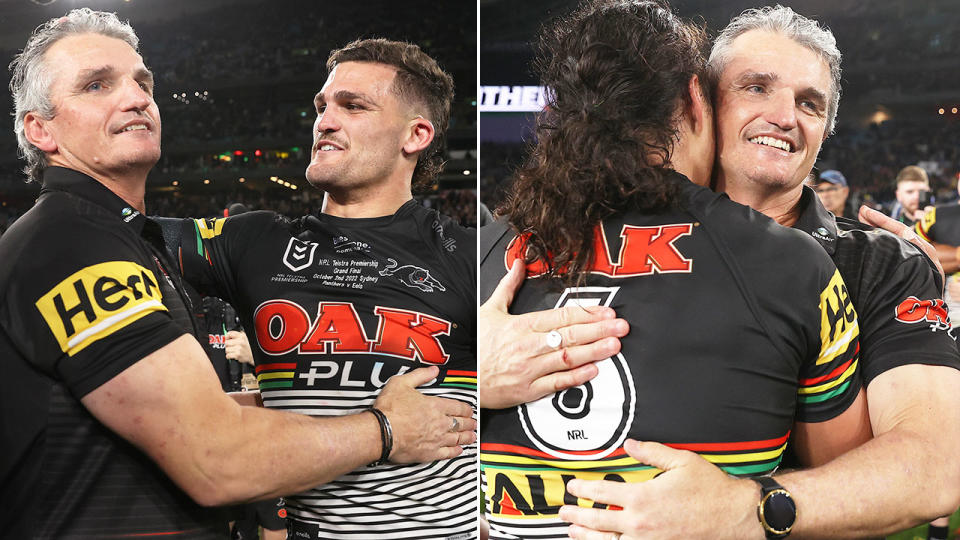 These images show Ivan Cleary and his Panthers players celebrating their 2022 grand final win over Parramatta. 