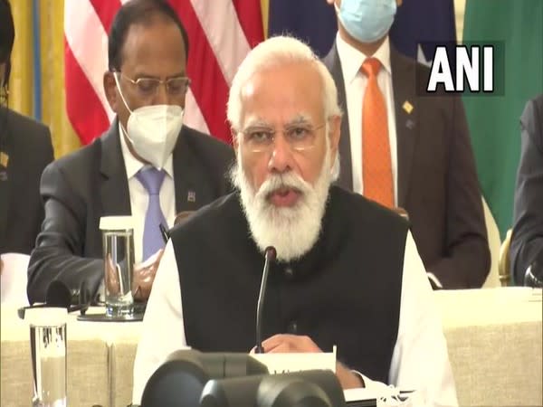 Prime Minister Narendra Modi speaking at the Quad leaders meeting in Washington on Friday. 