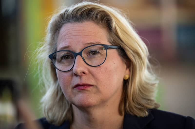 Svenja Schulze, German Minister for Economic Cooperation and Development, gives an interview during her visit to a refugee camp. Schulze approves an employment initiative for Palestinians aimed at ensuring greater stability in the region. Hannes P Albert/dpa