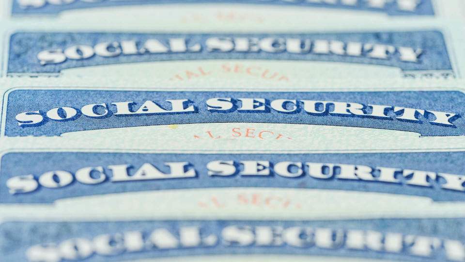 Close-up of American Social Security cards.