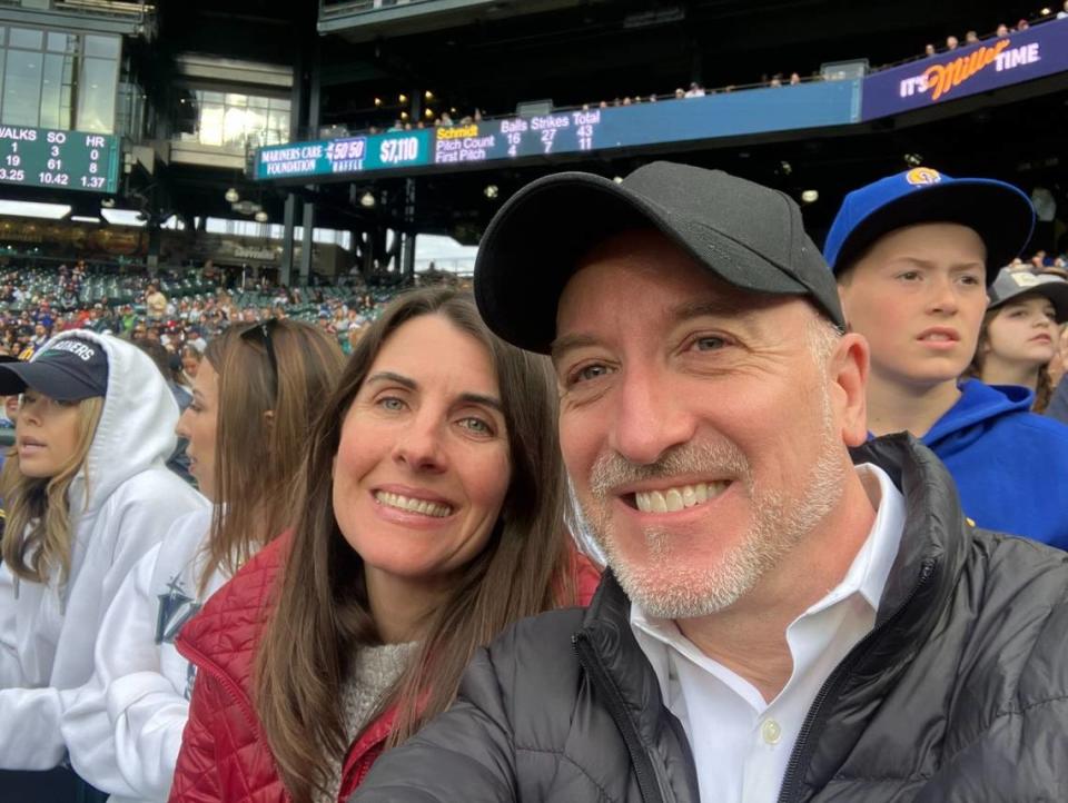 Dan Purdy of Lynden, who is running for Whatcom County executive, is shown with his wife Allison Purdy at a Seattle Mariners-New York Yankees baseball game on May 31 in Seattle.