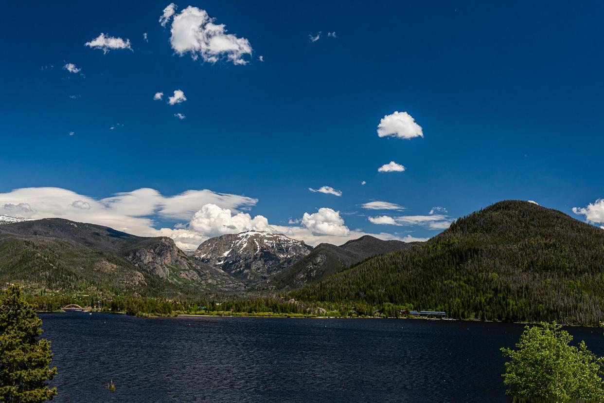 A shoreline view of Shadow Mountain Lake on the western end of Rocky Mountain National Park at Grand Lake Colorado.