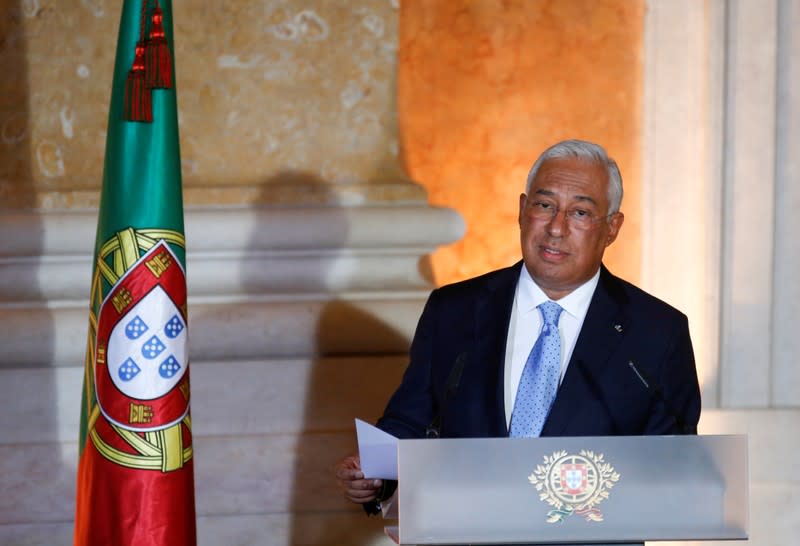 FILE PHOTO: Portugal's Prime Minister Antonio Costa gives a speech during the swearing-in ceremony of new ministers at Ajuda Palace in Lisbon