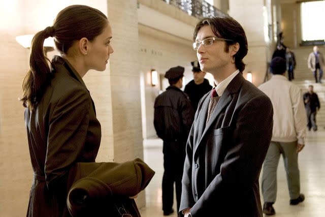 <p>Moviestore/Shutterstock</p> Katie Holmes and Cillian Murphy in 2005's Batman Begins