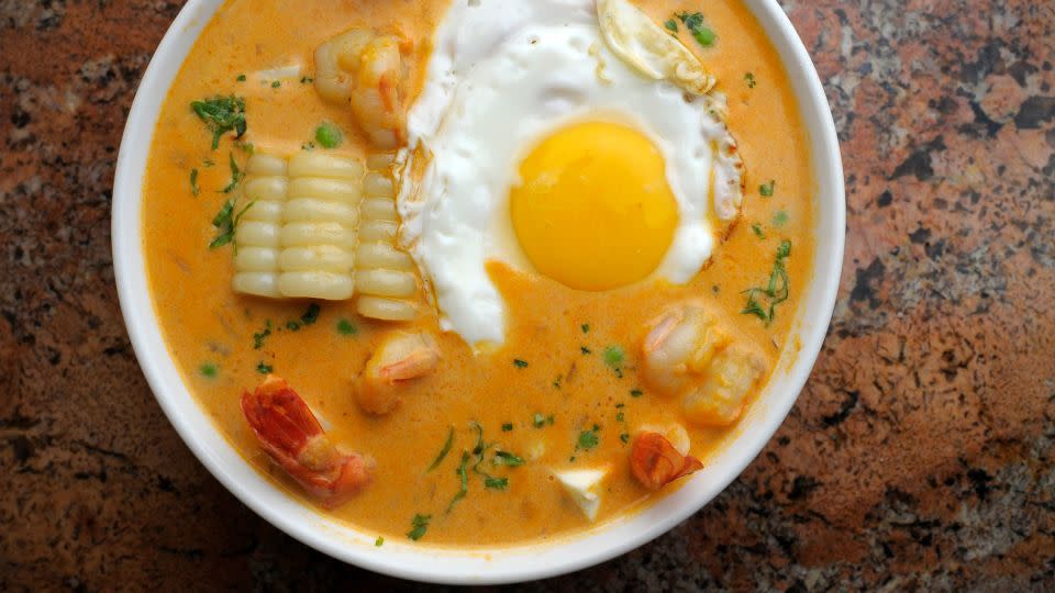 Shrimp lovers will want to try the Peruvian soup known as chupe de camarones. - Katherine Frey/The Washington Post/Getty Images