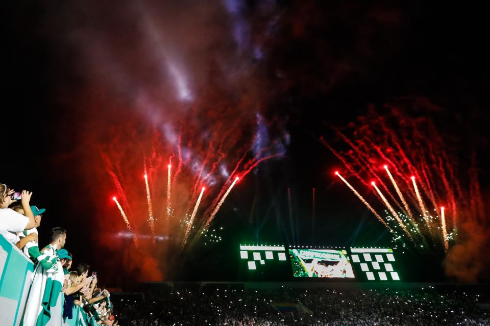 <p>The match was marked by tributes and fireworks </p>