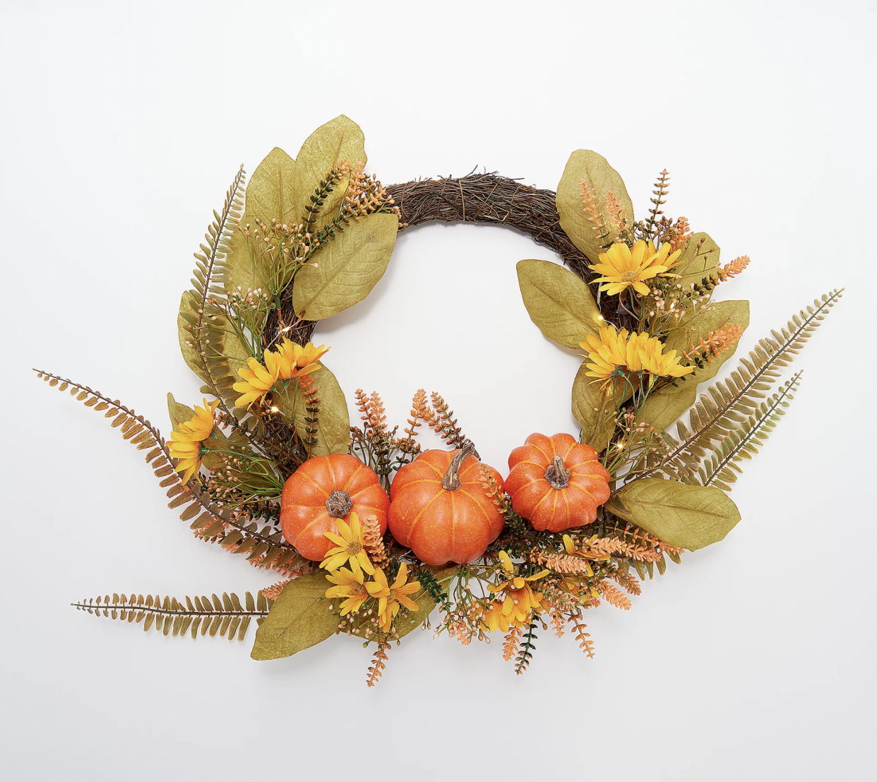 Home Reflections Illuminated Harvest Pumpkin Crescent Wreath