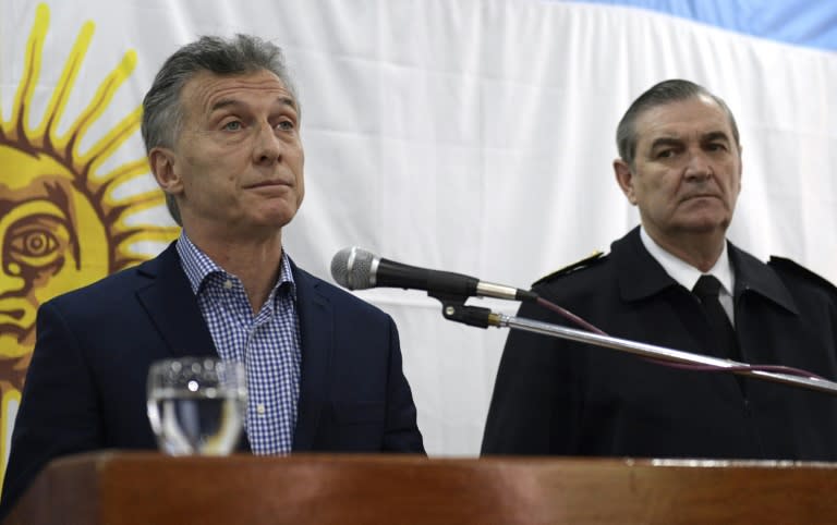 Marcelo Srur, right, who was sacked over the loss of the ARA San Juan submarine with 44 crew members on board, is seen last month with President Mauricio Macri