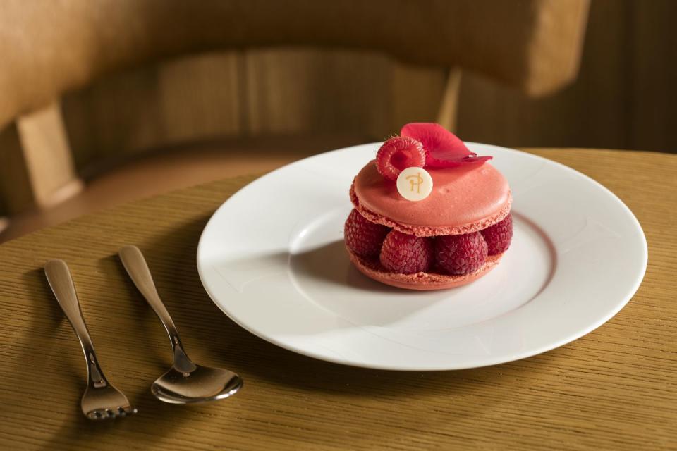 The delicious desserts are by Pierre Hermé.