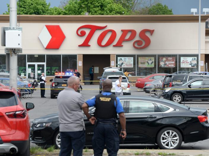 Buffalo Police on scene at a Tops Friendly Market on May 14, 2022 in Buffalo, New York.