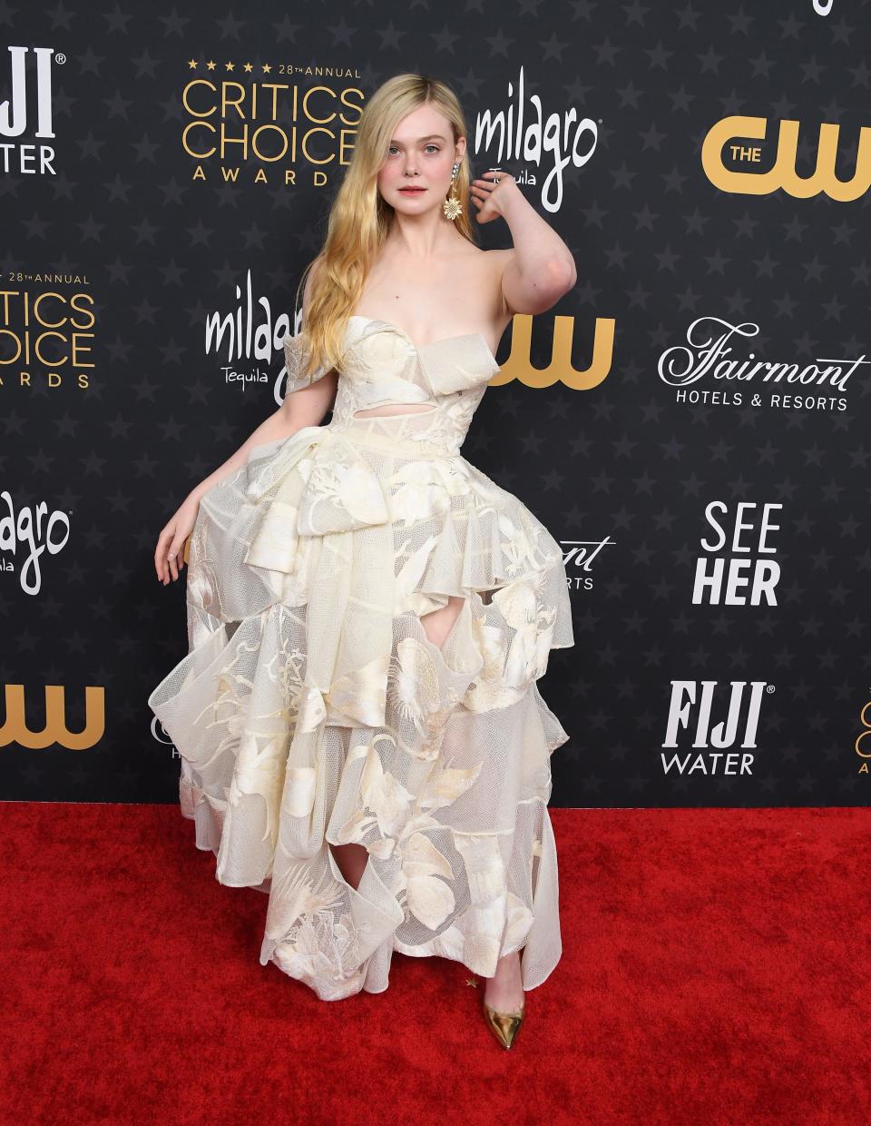 Elle Fanning arrives at the 28th Annual Critics Choice Awards at Fairmont Century Plaza on January 15, 2023 in Los Angeles, California.