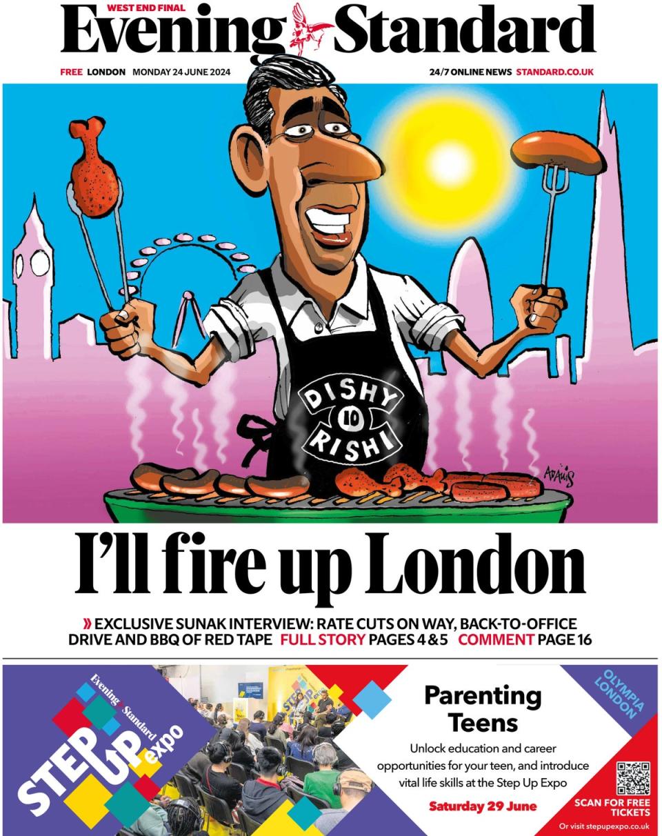 Monday’s Standard front page (Evening Standard)