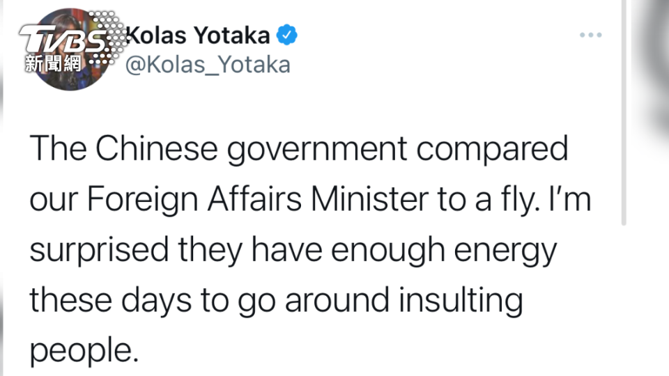 Kolas Yotaka在推特回應中國批評。（圖／翻攝自谷辣斯推特）