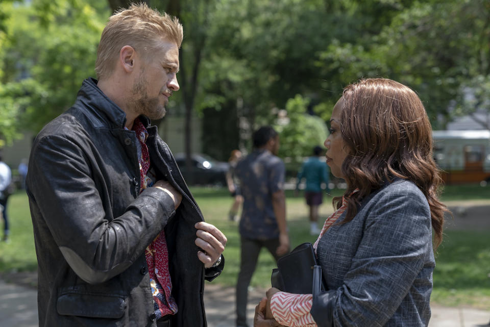 JUSTIFIED: CITY PRIMEVAL Episode 6 "Adios"  Pictured: (l-r) Boyd Holbrook as Clement Mansell, Regina Taylor as Diane