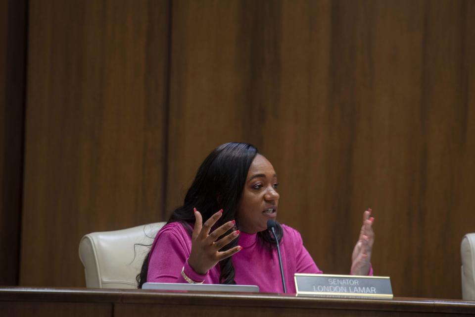 Sen. London Lamar, D-Memphis, during a committee meeting in March.