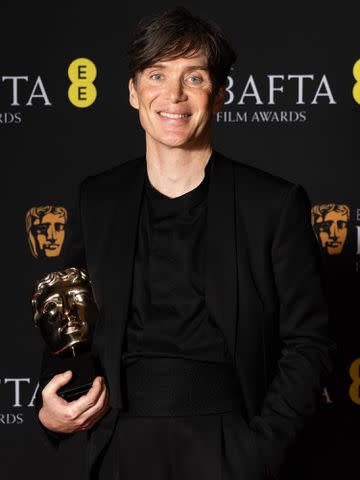 <p>Samir Hussein/WireImage</p> Cillian Murphy poses with the Leading Actor Award in the Winners Room during the EE BAFTA Film Awards 2024 on February 18, 2024.