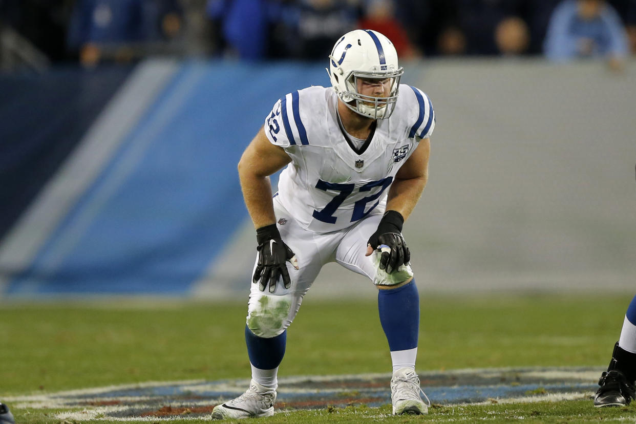 Indianapolis Colts right tackle Braden Smith (72) will play a big role in his team’s wild-card game against the Texans. (AP)