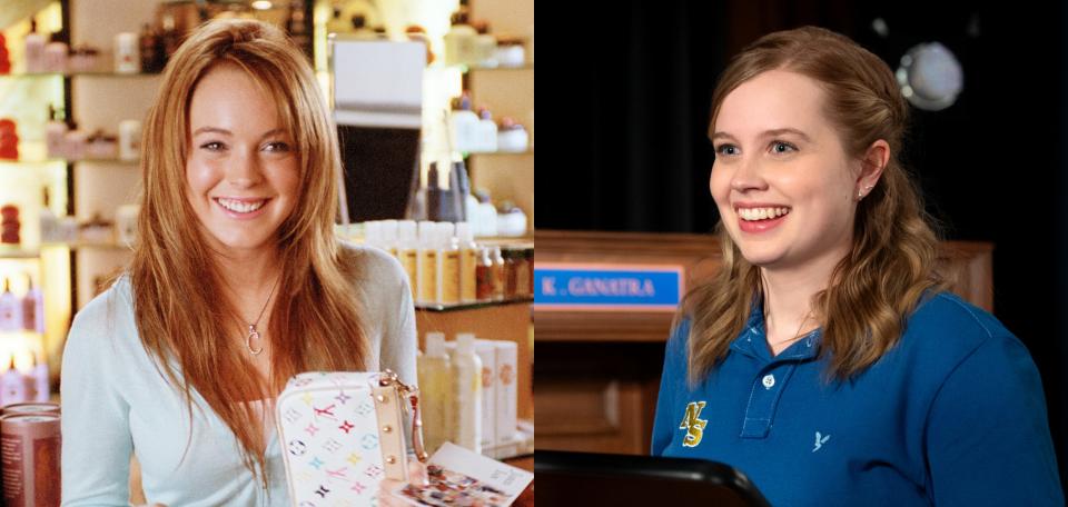 L - Lindsay Lohan as Cady Heron in 2004's "Mean Girls". R - Angourie Rice as Cady Heron in 2024's "Mean Girls".