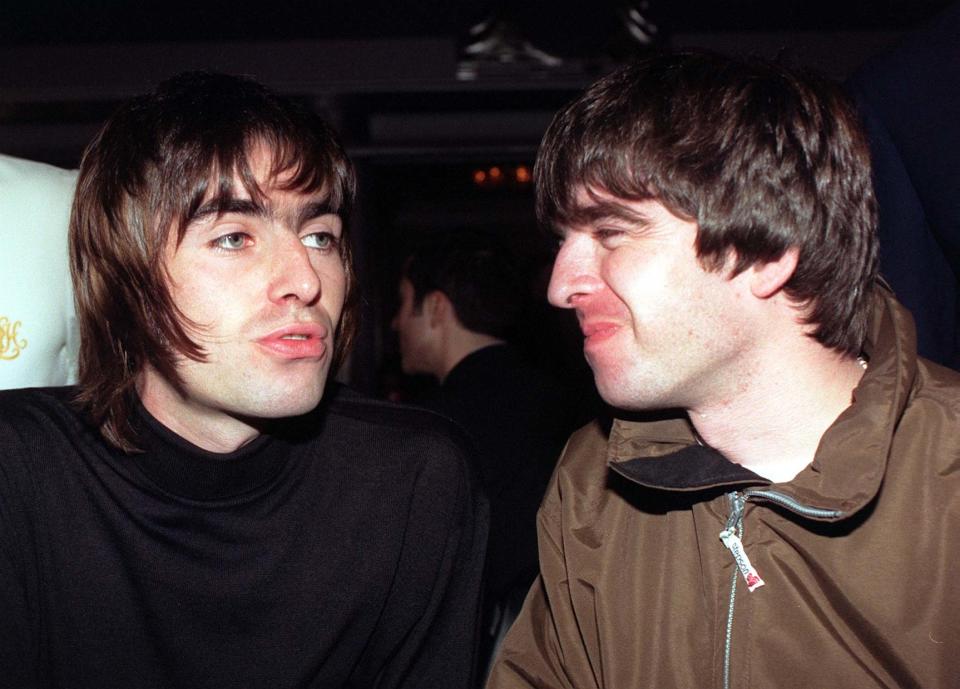 Oasis stars Liam and Noel Gallagher pictured at the Q Magazine music awards in London today (Fri). Oasis frontman Liam received the Best Act in the World trophy on behalf of the band at the 10th anniversary of the awards. See PA story SHOWBIZ Awards. Photo by Fiona Hanson/PA.  30/04/03 : Oasis stars Liam (left) and Noel Gallagher. The band's 1995 hit was named the greatest song of the past decade according to listeners of Virgin Radio.  Music fans were asked to choose their favourite songs of the last 10 years to celebrate the tenth anniversary of Virgin Radio.