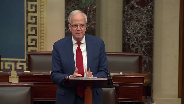 U.S. Sen. Jerry Moran, R-Kansas, voted for a military and humanitarian aid package for Ukraine, Israel, Taiwan and other countries that cleared Congress and was sent to President Joe Biden. Moran's colleague in the Senate, Kansan Roger Marshall, voted against the bill. (Kansas Reflector screen capture of U.S. Senate channel on YouTube)
