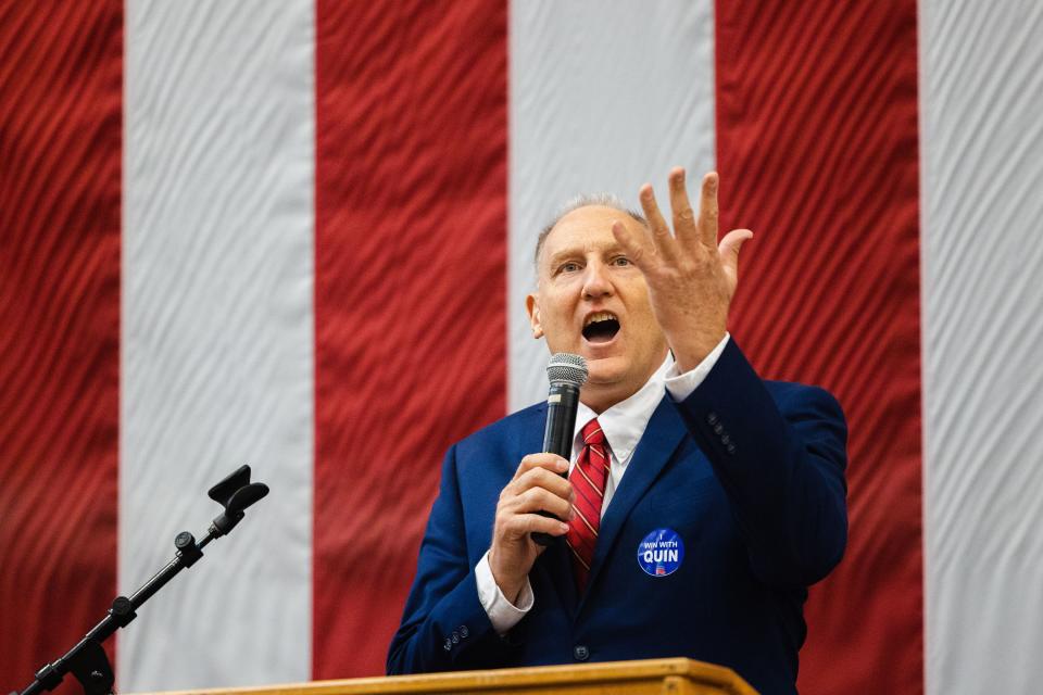 Utah Congressional 2nd District candidate Quinn Denning speaks during the Utah Republican Party’s special election at Delta High School in Delta on June 24, 2023. | Ryan Sun, Deseret News