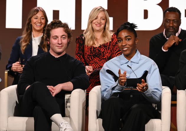 Jeremy Allen White, Ayo Edebiri, Courtney Storer, Abby Elliott and Edwin Lee Gibson attend the FX Networks Winter TCA 2023 Press Tour panel for 