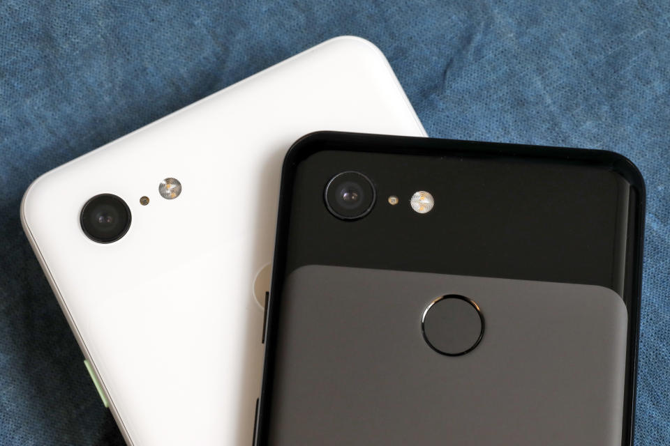 FILE- This Wednesday, Oct. 10, 2018, file photo shows the cameras on the back of the Google Pixel 3 XL, left, and Google Pixel 3 smartphones in New York. Google’s new Pixel 3 phone plays catch-up with Apple and Samsung on hardware. It’s really designed to showcase Google’s advances in software, particularly in artificial intelligence. (AP Photo/Richard Drew)