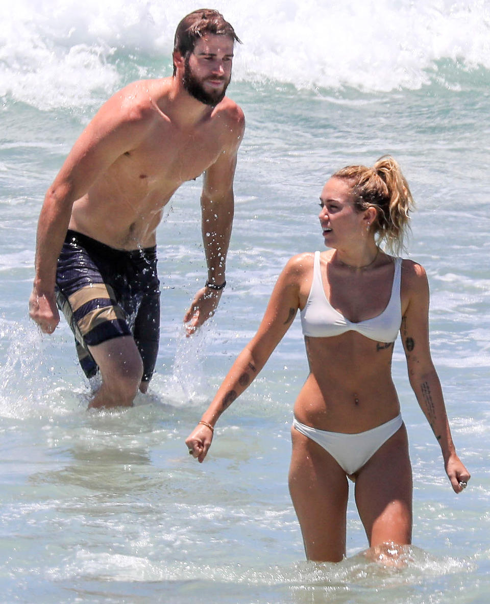 Miley Cyrus Wears White Bikini to Beach With Liam Hemsworth