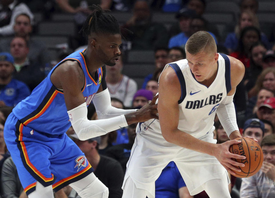 Kristaps Porzingis（圖右）。(AP Photo/Richard W. Rodriguez)