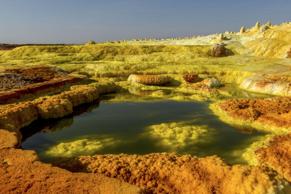 Acid pools in Africa that look like a Martian landscape