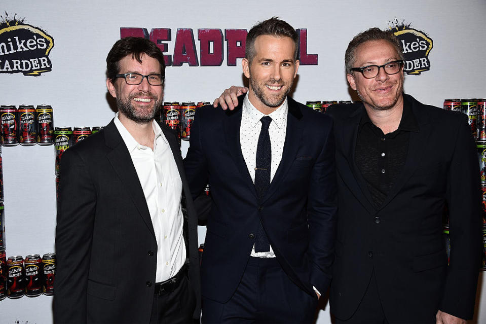 Smiling Ryan with Rhett Reese and Paul Wernick