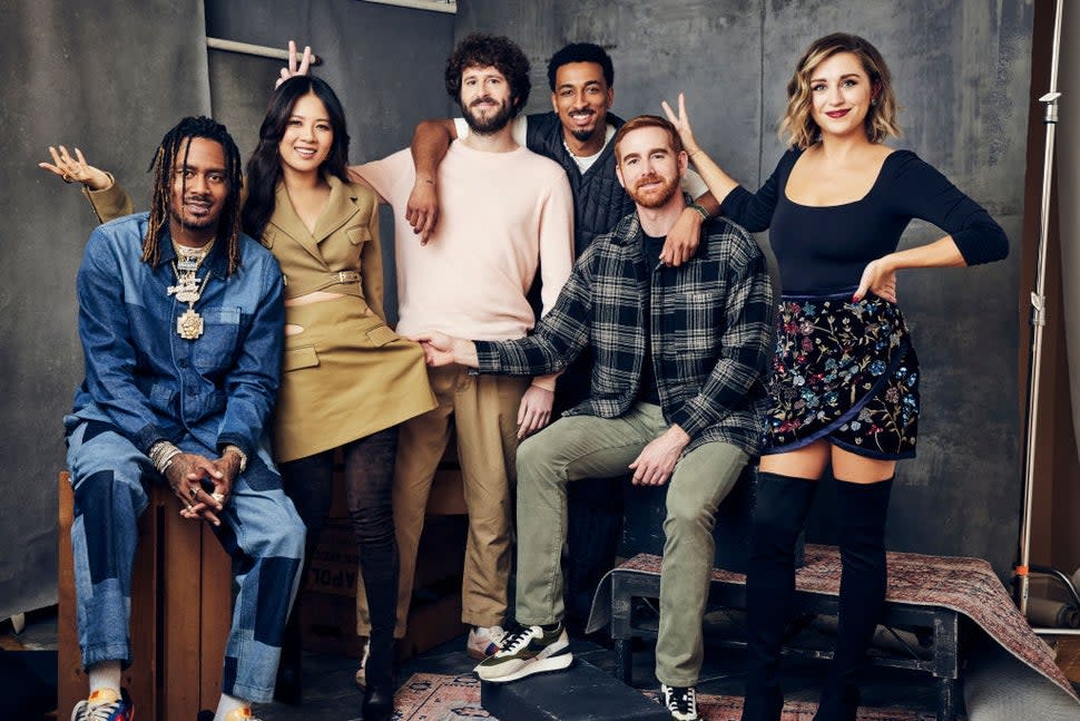 Gata, Christine Ko, Dave Burd, Travis Bennett, Andrew Santino, and Taylor Misiak of FX's 'Dave' pose for TV Guide Magazine during the 2023 Winter Television Critics Association Press Tour at The Langham Huntington, Pasadena on January 12, 2023 in Pasadena, California.