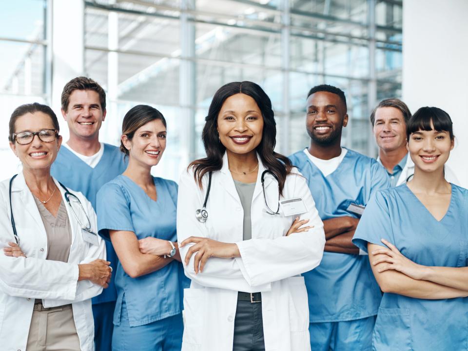 A stock image of a diverse group of medical professionals.