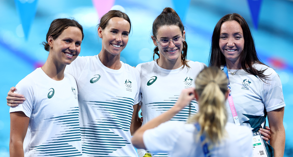 Pictured right is Lani Pallister with other members of Australia's Olympic Games swimming team in Paris.