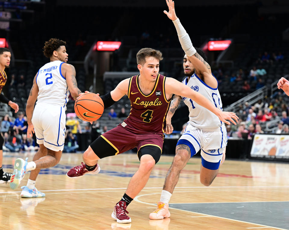 Loyola Chicago guard Braden Norris (4) helped his team to a Missouri Valley Conference tournament title that got the Ramblers the auto bid to March Madness. (Photo by Keith Gillett/Icon Sportswire via Getty Images),