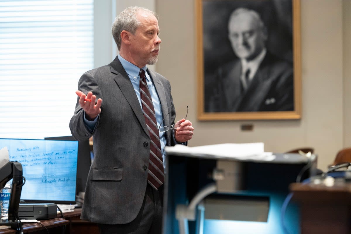 Prosecutor Creighton Waters questions witness Chris Wilson during the trial (AP)