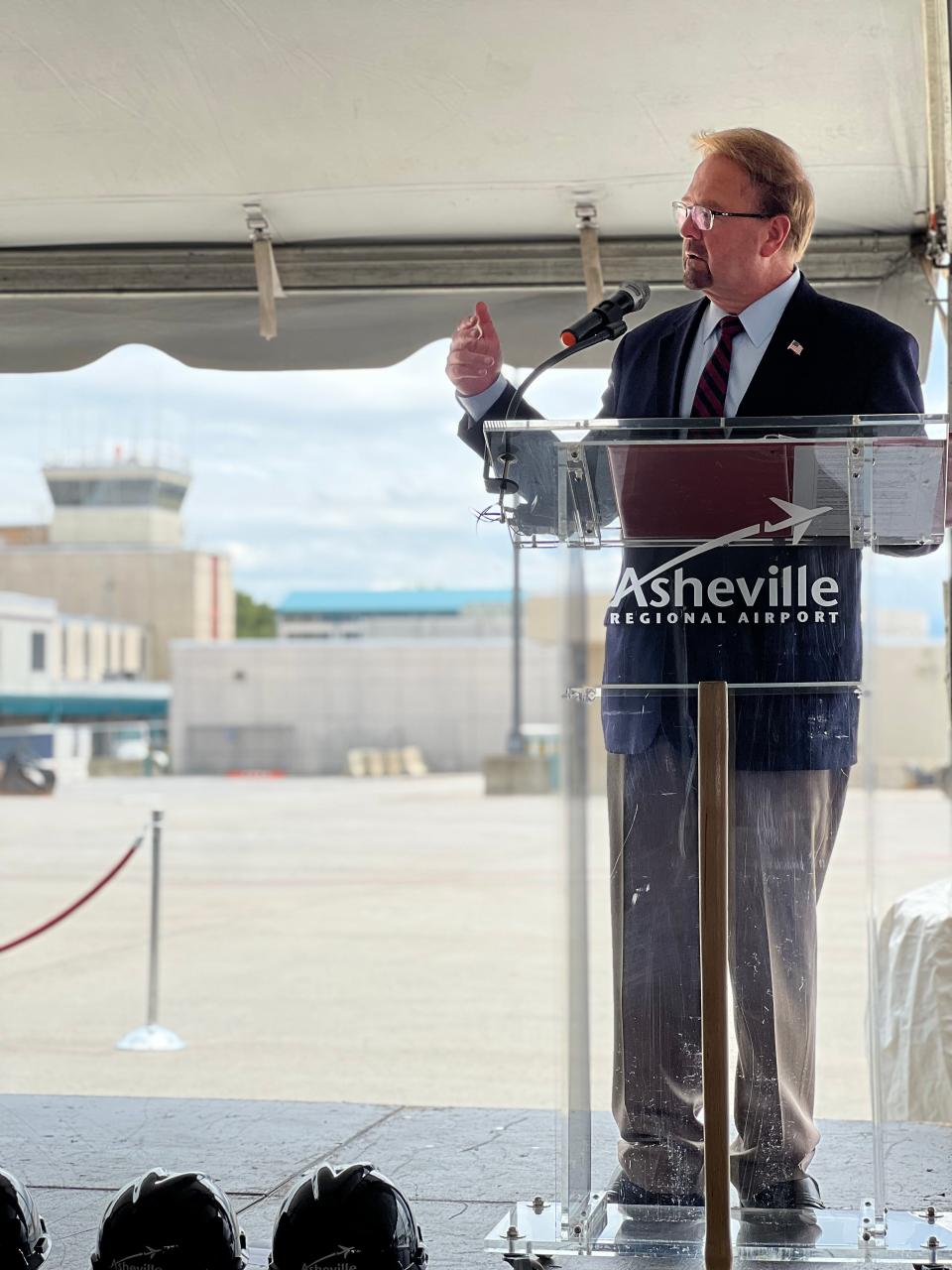 Rep. Chuck Edwards speaks during groundbreaking for the Asheville Regional Airport expansion Aug. 11, 2013.