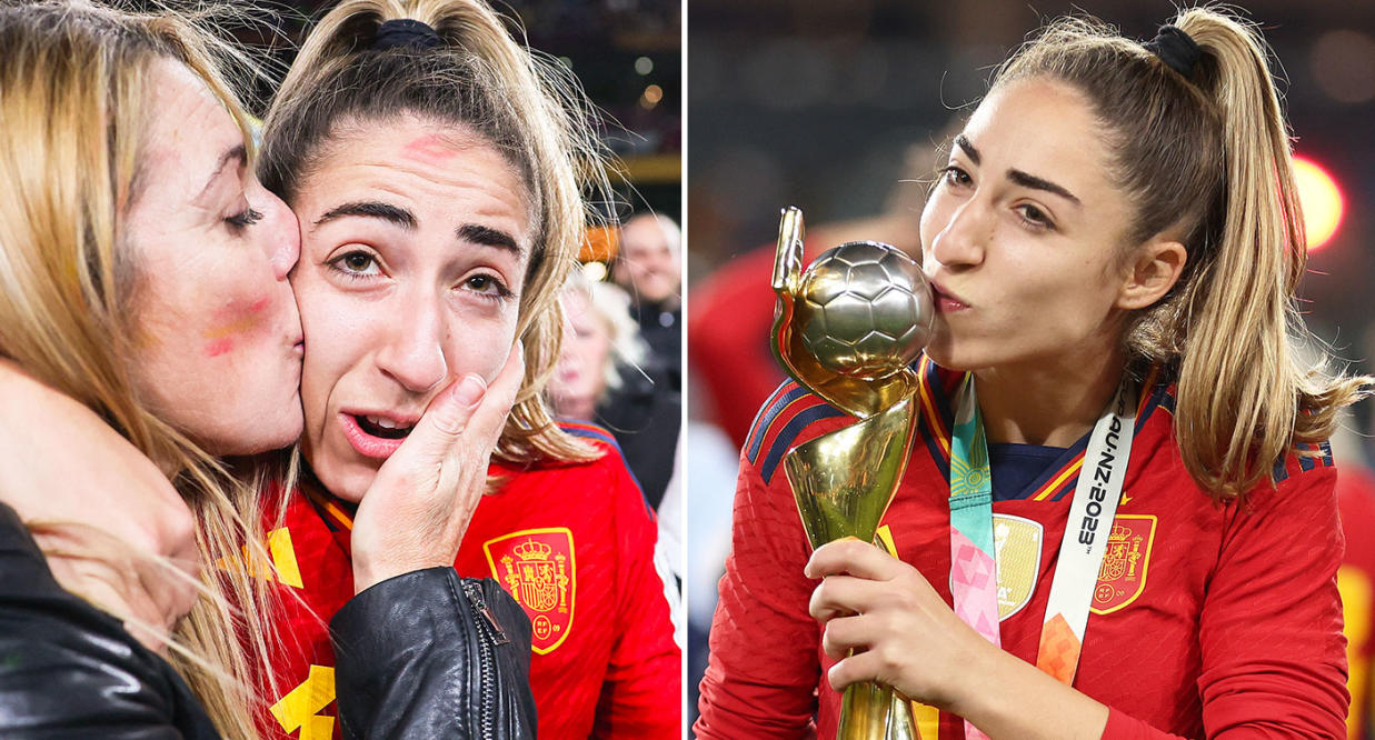 Spain's Olga Carmona shows message on shirt during World Cup win