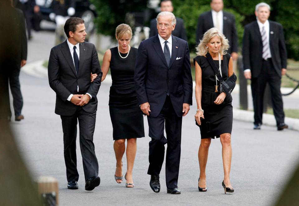 Hunter and Kathleen Biden (left) accompany Hunter's father, Vice President Joe Biden, and wife Jill at Arlington National Cemetery for the burial of Sen. Edward Kennedy on Aug. 29, 2009, in Arlington, Virginia.