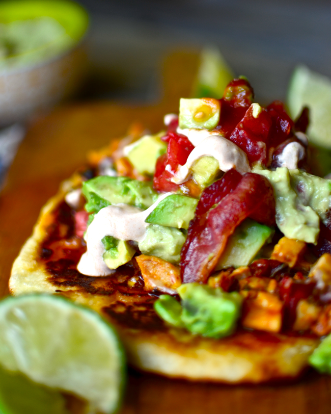 <p>It's time to upgrade your tortillas.</p><p>Get the recipe at <a href="http://www.yammiesnoshery.com/2014/09/chipotle-lime-chicken-bacon-flatbread-tacos.html" rel="nofollow noopener" target="_blank" data-ylk="slk:Yammie's Noshery" class="link ">Yammie's Noshery</a>.</p>