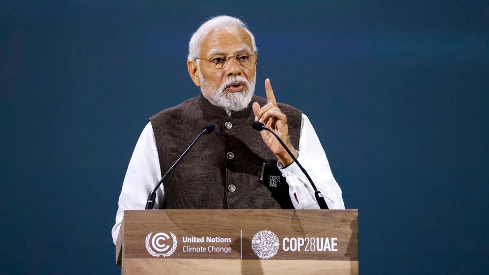 India Prime Minister Narendra Modi speaks during a session at the United Nations climate summit in Dubai on December 1, 2023. - Ludovic Marin/AFP/Getty Images