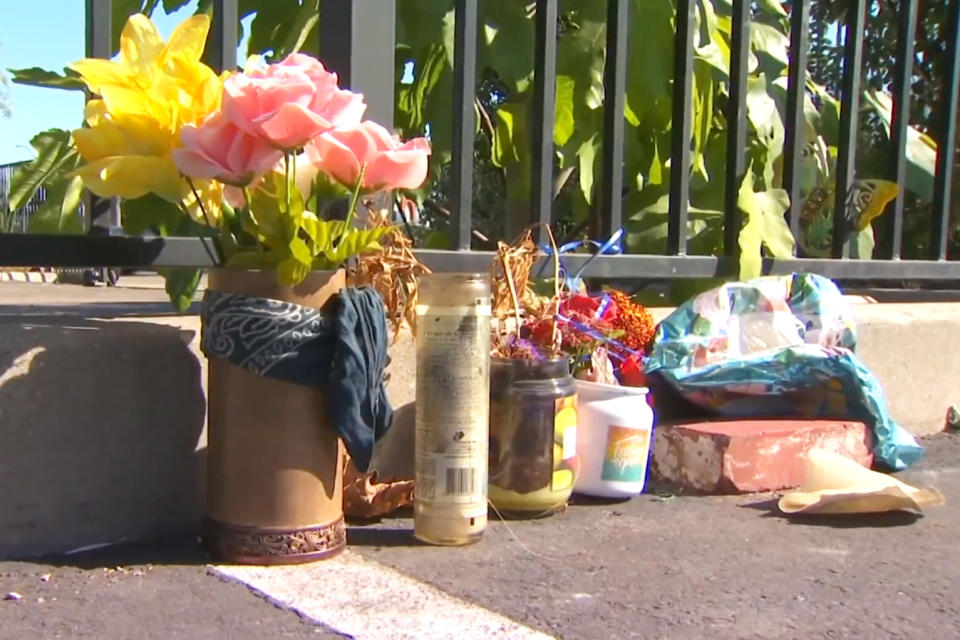 A makeshift memorial for the victim Annette Pershal in San Diego, Calif., on Aug. 7, 2023. (NBC San Diego)