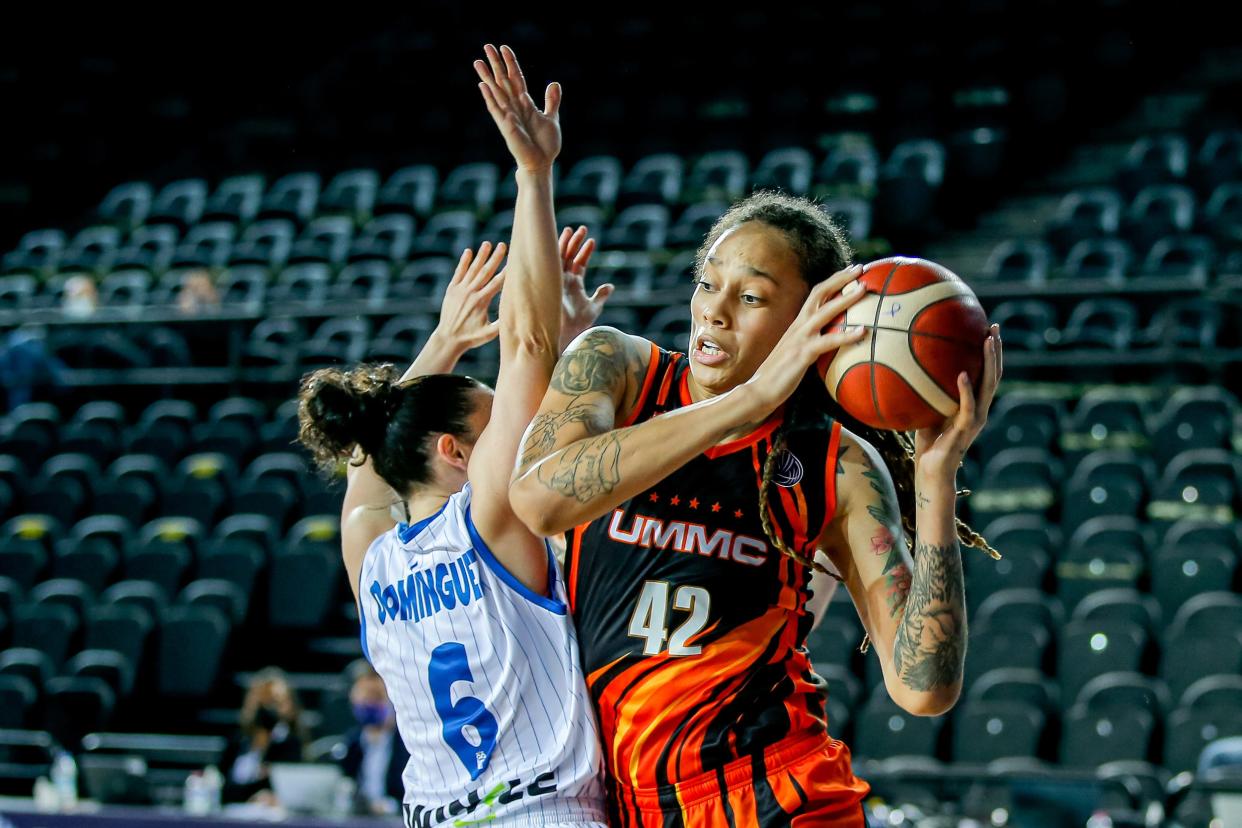 Griner (right) competes for Russian club UMMC Ekaterinburg during the WNBA offseason.