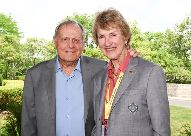 <p>Chris Condon/PGA TOUR</p> Tournament Host Jack Nicklaus and his wife Barbara during the third round of the the Memorial Tournament presented by Workday at Muirfield Village Golf Club on June 3, 2023 in Dublin, Ohio.